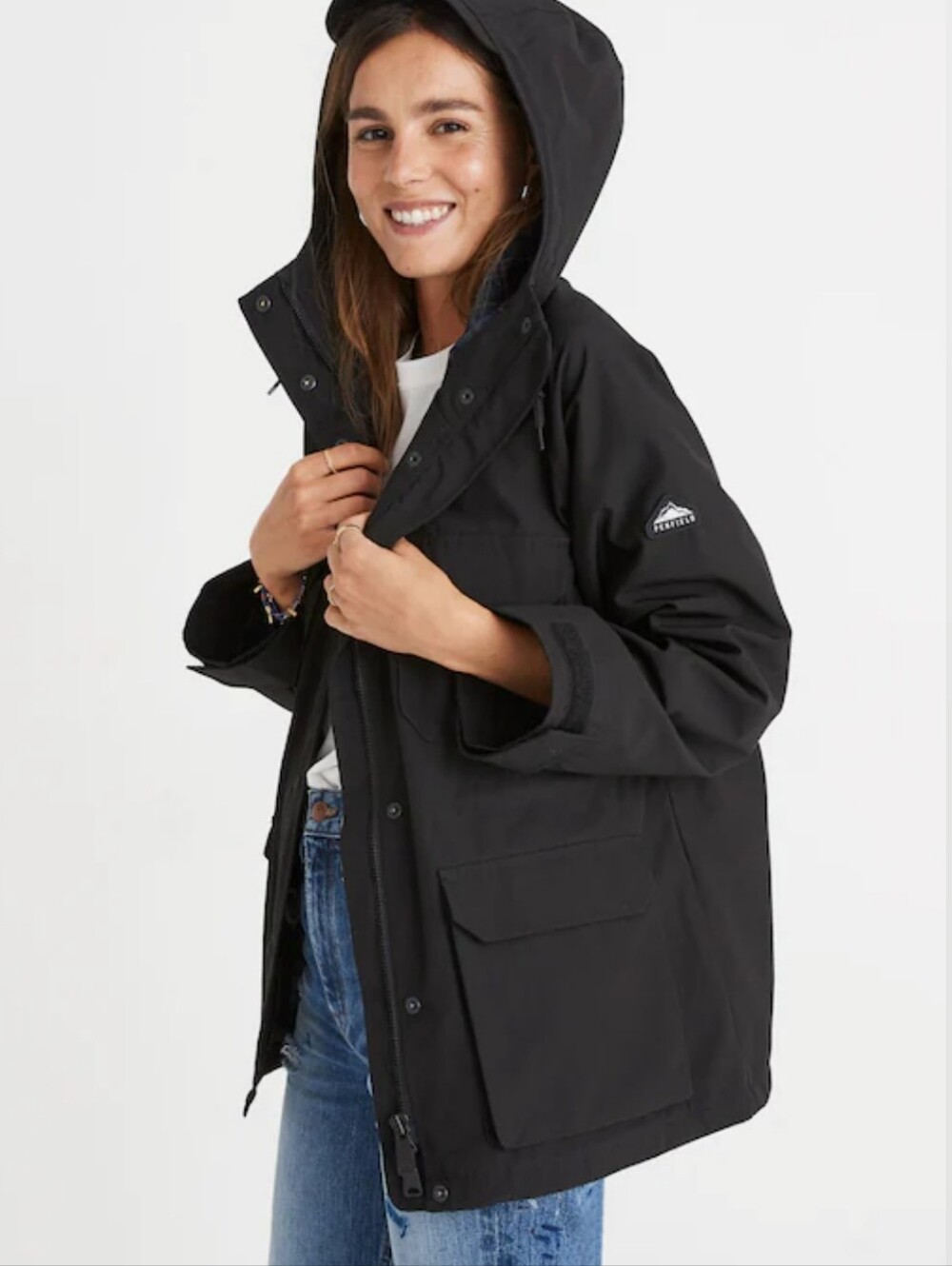 Madewell x Penfield Medbury Women's Black Hooded Utility Field Jacket Sz Small